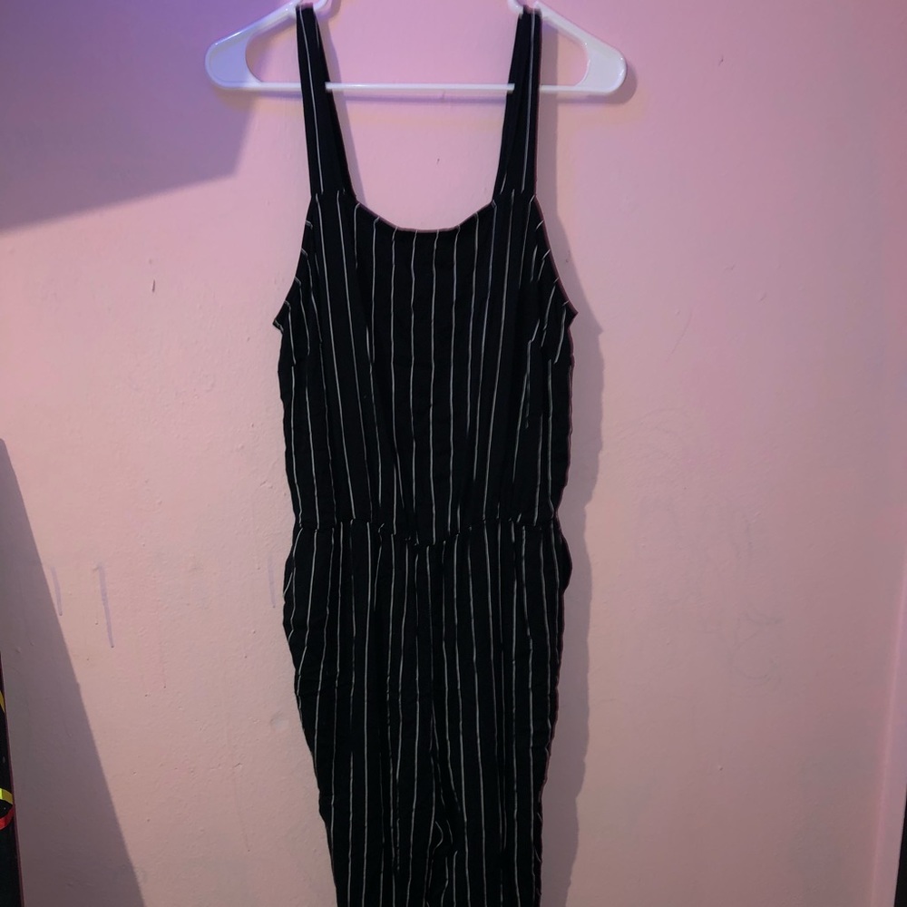 long black stripped romper .